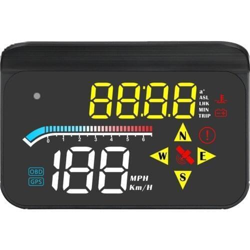 Car HUD Head-Up Display OBD+GPS Dual System Smart Gauge Driving Stopwatch Odometer Digital Meter HD Monitor Alarm System