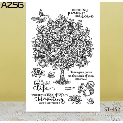 AZSG Pomegranate Tree Squirrel Bird Clear Stamps/Seals For DIY Scrapbooking/Card Making/Album Decorative Silicone Stamp Crafts