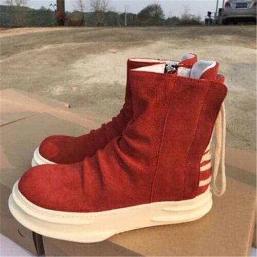 Bmante Men Boots Genuine Leather Cow Suede Ankle Boots Back Lace Up Zip Trainers Women Shoes Goth Owen Dark Plus Velvet Sneakers