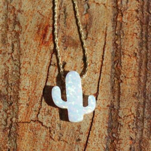 New Fashion Simple Opal Cactus Pendant Chain Necklace Charm Women Jewelry Gifts