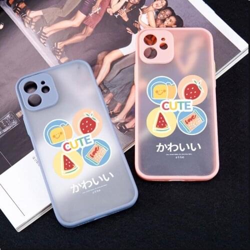 Kawaii Japanese Fruit Strawberry Phone Case For iPhone 12 11 Pro MAX XS X XR SE20 7 8 6Plus Food Clear Hard Matte Cover Fundas