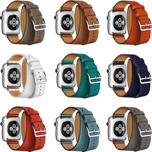 Double tour band for Apple watch 44mm 40mm Textured Genuine Leather bracelet strap iWatch series 6 3 4 5 38 42mm for applewatch