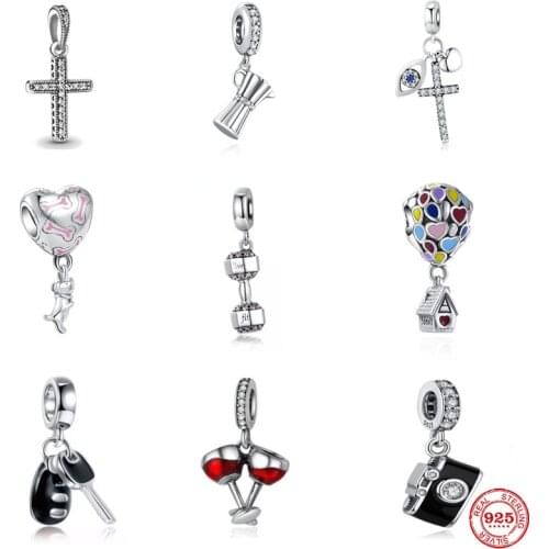 European Red Wine Cup Ballon Pendant Beads Fit Original Pandora Bracelet&Bangle Making Fashion DIY Jewelry For Women 925 Silver