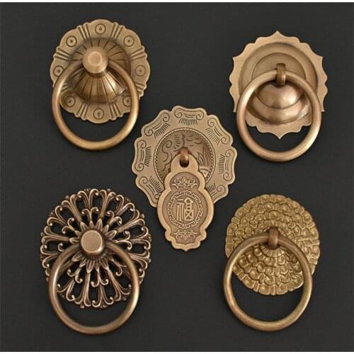 Chinese Style Copper Knocker Crafts Vintage Door Knocking Antique Door Handle Garden Home Wall Decoration 1pcs Handle E11990