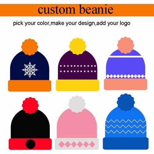 Minimun wholesale 50pcs!custom hats winter pompom beanie hat custom made your design pick your color add your logo