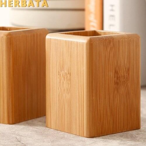 Multi-function creative Bambo & Wood Made Desk Stationery Organizer Pencil Holder Storage Box Case Square Container Pen Holder