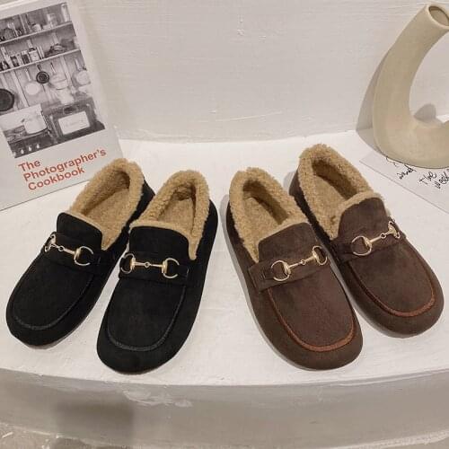 Casual Women Cotton Shoes Winter Flats Moccasins Femme Slip on Warm Plush Ladies Shoes Curly Furry Loafers Zapatos De Mujer