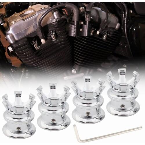 Motorcycle Spark Plug Crown Screw Nut Head Bolt Cap For Harley Softail Dyna Sportster 4Pcs Aluminum Chrome Engine Topper Cover
