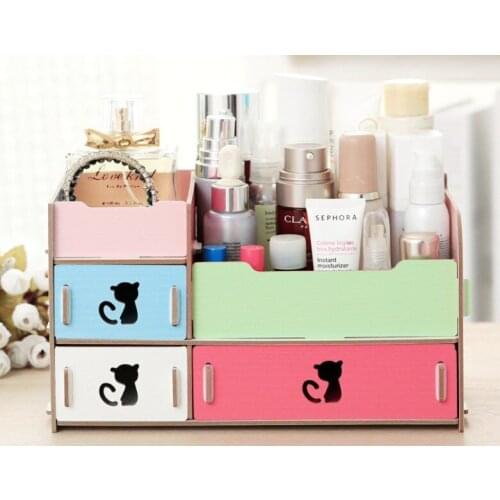 DIY Desktop Storage Cute Cat Display Boxes Makeup Organizer for Any Decor (Multi Colors)