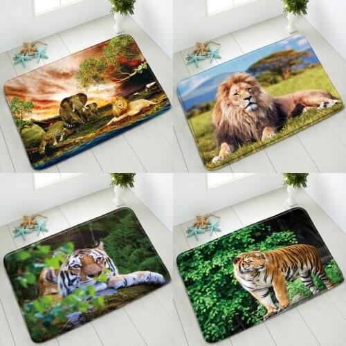 Animals Non-Slip Bathroom Mat Tiger Lion Giraffe Elephant Cow Grassland Scenery Bedroom Kitchen Doormat Absorbent Home Carpet
