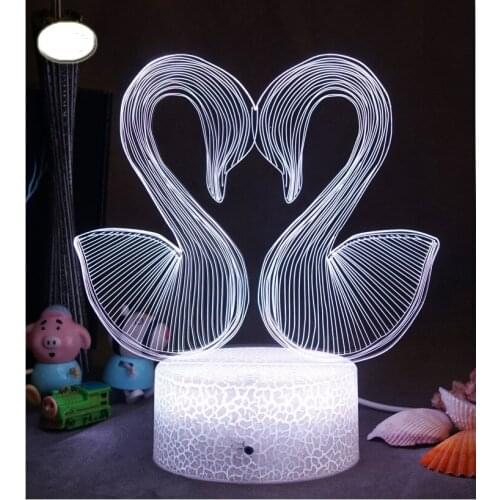 3D Night Light 7 Color Changing Swan LED Desk Table Lamp Remote Control Touch Base for Home Bedroom Decor Beside Lighting Gift