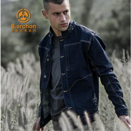 Men Tactical Jacket Army Military Clothing Casual Denim Jacket Coat Slim Fit Spring Summer Multi Pockets