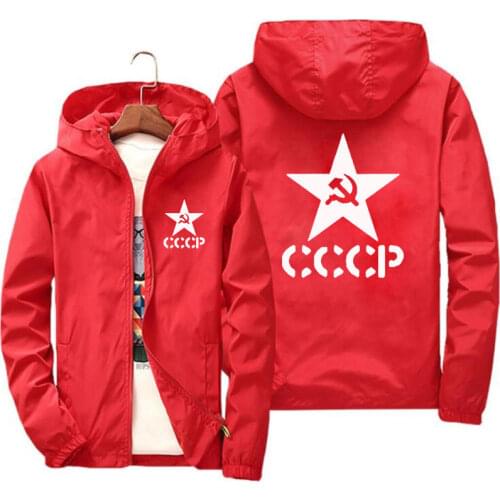 New Spring Bomber Hooded CCCP Jacket Men USSR Soviet Union KGB Casual zipper Thin Patchwork Windbreaker Jacket Male Outwear