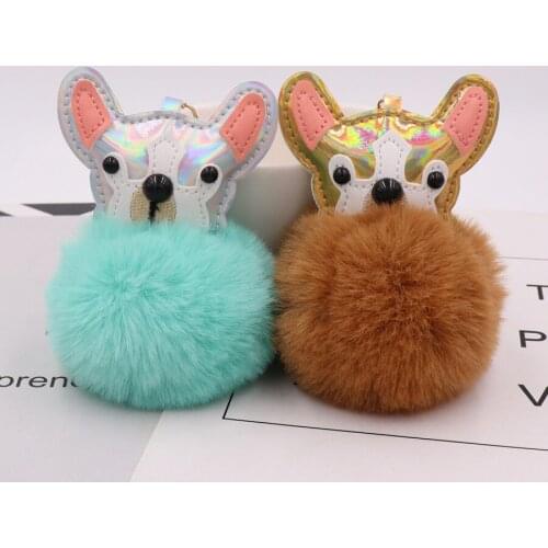 New Creative Hot puppy animal Fake Rabbit 8cm Fur Ball Colorful Key Chain Pompom Key Chain Key Rings Girl Women Bag Jewelry