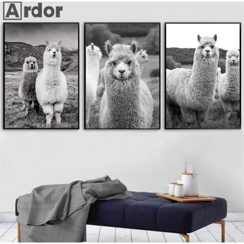 Alpaca Poster Animal Canvas Art Painting Nursery Decorative Picture Llama Wall Art Prints Black And White Wall Kids Room Decor
