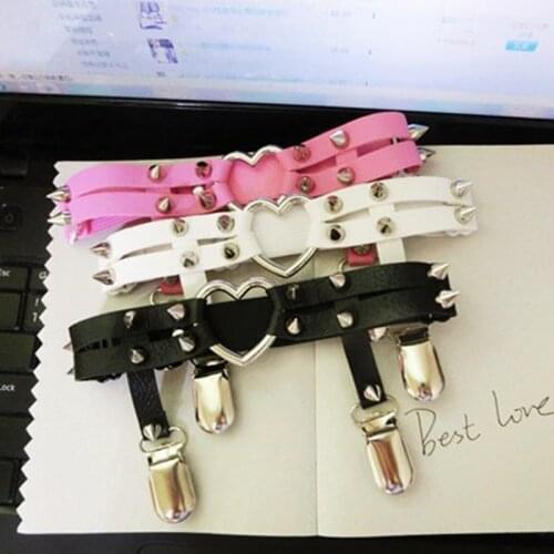 New Hot Sale Leg Garter, Punk Emo Double Studded Rivet Garter Belt, Faux Leather Handmade Leg Loop Ring