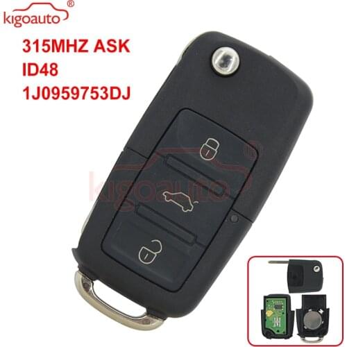 Kigoauto 1JO 959 753 DJ Remote Key 3 button 315Mhz ASK ID48 chip for VW Skoda Passat Golf Jetta 2001 1J0959753DJ 1998-2011