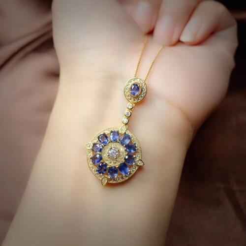 Sale blue sapphire gemstone necklace for shinning women silver fine jewelry certified natural sapphire silver golden color gift