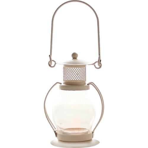 Retro Candlestick Kerosene Lamp Romantic Dinner Props Glass Candle Holder for Indoor Decorative Patio Holiday White