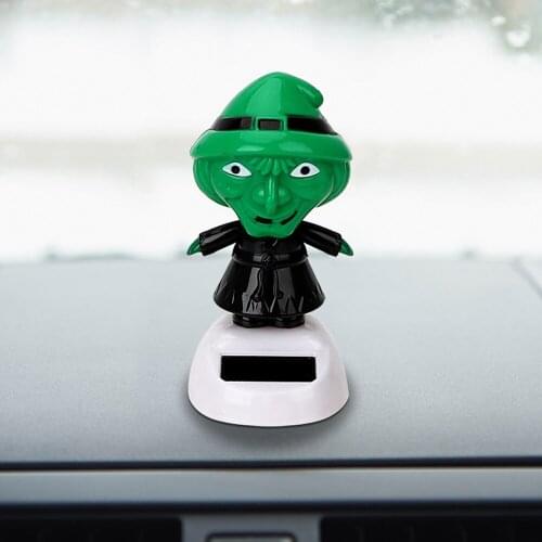 Car Ornament Dashboard Decoration Halloween Decor Solar Powered Dancing Shaking Head Witch Interior Accessories Car-styling