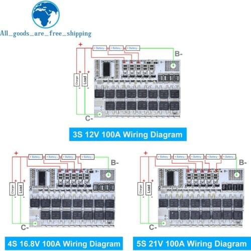 3s/4s/5s Bms 12v 16.8v 21v 3.7v 100a Li-ion Lmo Ternary Lithium Battery Protection Circuit Board Li-polymer Balance Charging