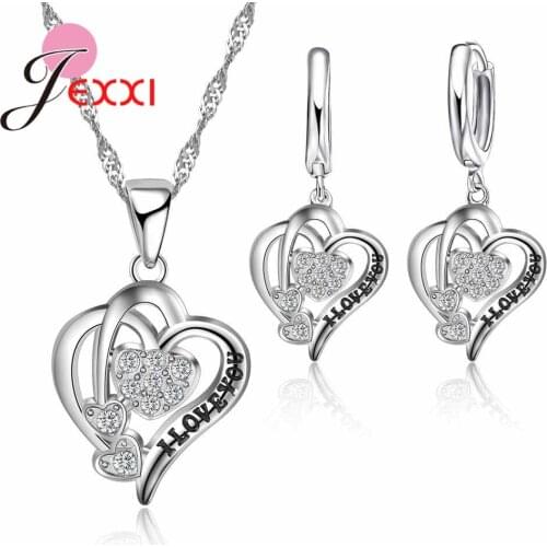 Latest Best Engagement Female Heart Necklace Earrings Engrave "I Love You" High-End 925 Sterling Silver Jewelry Sets