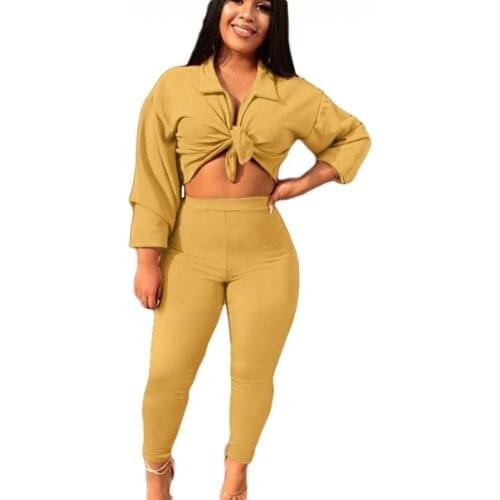 2 Pieces Sport Women Set Two Pieces Set Tracksuit Tie Up Long Sleeve Top Pencil Jogger Sweatpant Suit Outfit Matching Set
