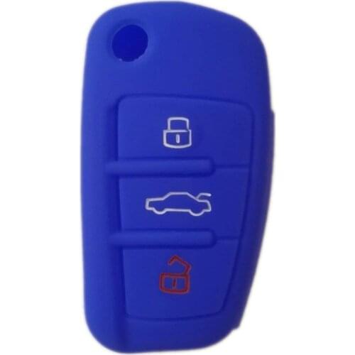 1X Remote Key Cover Key Skin for Audi Protective Silicone Case Shell 3 Buttons Remote Control Key Case Blue