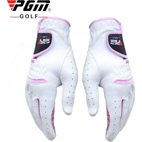 1Pair Pgm Golf Gloves Women Breathable Left Right Hand Gloves Lady Leather Golf Gloves Sports Grip Anti-Skidding Mittens D0017