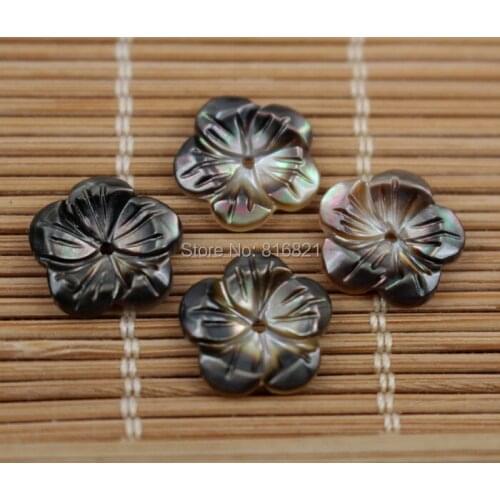 10 pieces/lot ) New 12x2mm Mother of Pearl Grey MOP Shell Beads Carved Flower Drilled focal Beads Charms
