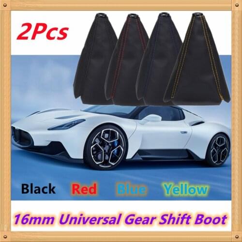 2X Universal 16mm PU Leather Car Gear Shift Collars Carbon Fiber Auto Car Manual Stick Shifter Knob Gear Shift Boot Cover Gaiter