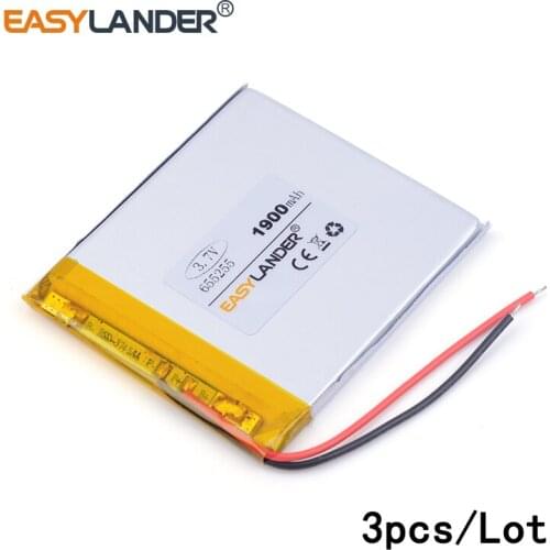 3pcs /Lot 3.7v lithium Li ion polymer rechargeable battery For Mp3 MP4 MP5 GPS PSP mobile bluetooth 1900mAh 655255