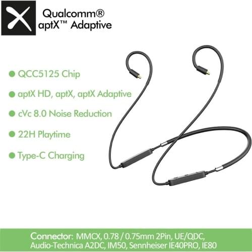 QCC5125 Bluetooth 5.0 Neckband aptX Adaptive/aptX-HD/AAC Earphone Cable Adapter MMCX/2Pin/QDC/UE/IE80 Type C Charging for TRN VX
