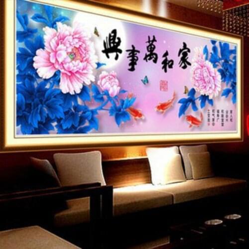 Diamond Embroidery Mosaic Painting Cross Stitch Full Pink Rich Peony Carps Butterflies Chinese Character DIY 5D Decoration Gift