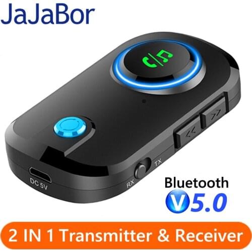JaJaBor Bluetooth 5.0 Audio Receiver Transmitter 2 IN 1 Mini 3.5mm Jack AUX Wireless Adapter Bluetooth Car Kit for Car TV PC