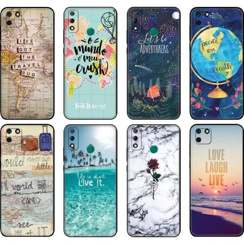 Black tpu Case For Huawei Y9S Y6S Y8S Y5P Y7P Y8P Case For Huawei Y5 lite Prime Y6 Summer Travel Pack your Bags Lets Go Clear