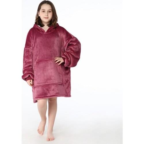 Kids New Winter Flannel One Piece Sleep Robe Girl Hooded Home Clothing Bathrobe Children Daily Coral Velvet Nightdress Pullover