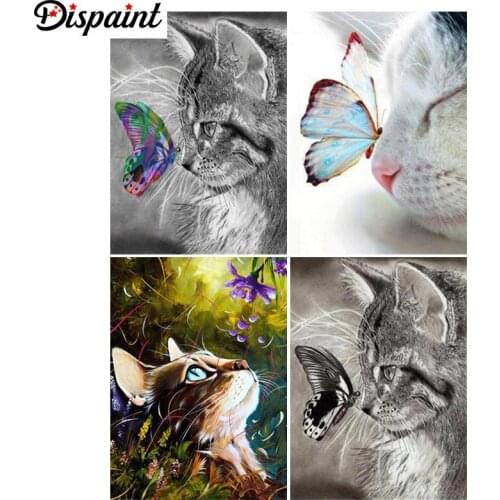 Dispaint Paint With Diamond Embroidery "Cat animal" Diamond Painting Full Square Round Picture Of Rhinestone Decor