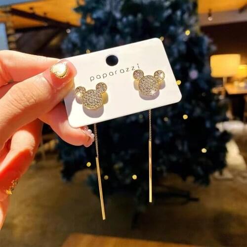 Charm Long Earrings With Crystals Mickey Cartoon Valentine 2020 Cute Mouse Birthday Gift Jewelry Wholesale Accessories For Girls