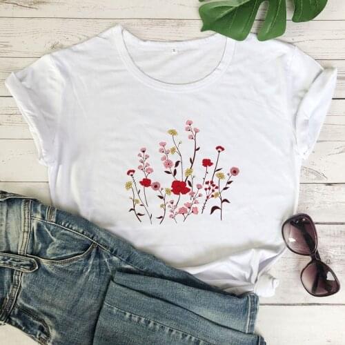 Colored Wildflowers T-shirt Aesthetic Summer Graphic Tee Shirt Top High Quality Women Short Sleeve Botanical Gardening Tshirt