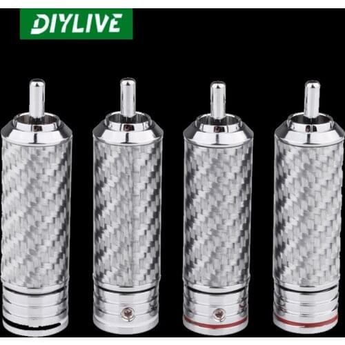 DIYLIVE Taiwan OEM carbon fiber pedicle copper rhodium plated lotus plug hollow design audio signal wire RCA connector