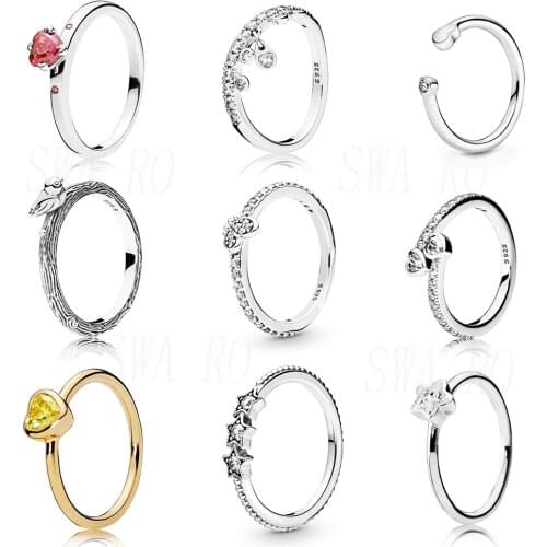 Classic S925 Yellow Stone Heart, Star, Two Sparkling Hearts, You & Me Ring, Spring Bird, Butterfly, Starry Light Ring Best Gift