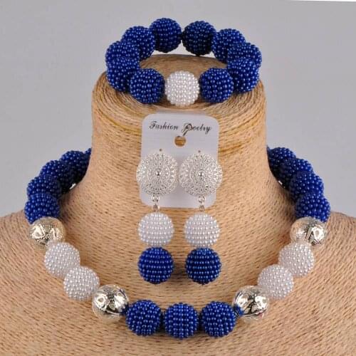 Royal blue and white african beads jewelry set simulated pearl costume necklace african set nigerian wedding set ZZ10