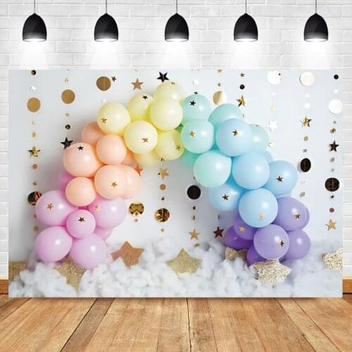 Laeacco Fantasy Balloons Cloud Gold Stars Dots Birthday Party Baby Shower Decor Photo Backdrop Photography Background Photocall