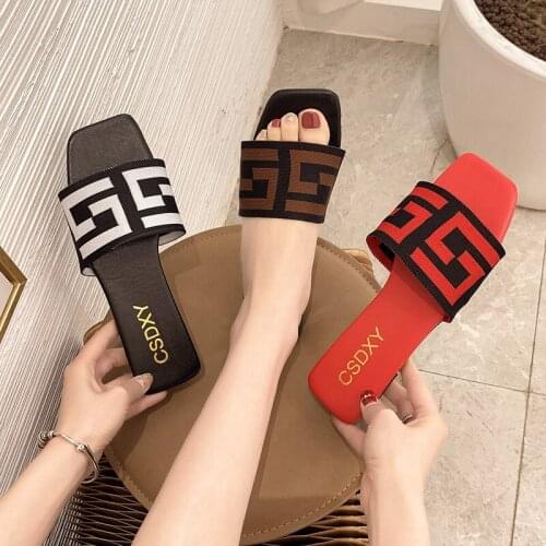 Summer C Letter Desginer Women Slippers Fashion 2021 Plus Size Flat Heels Sildes Ladies Mules Shoes Sapatos De Mujer