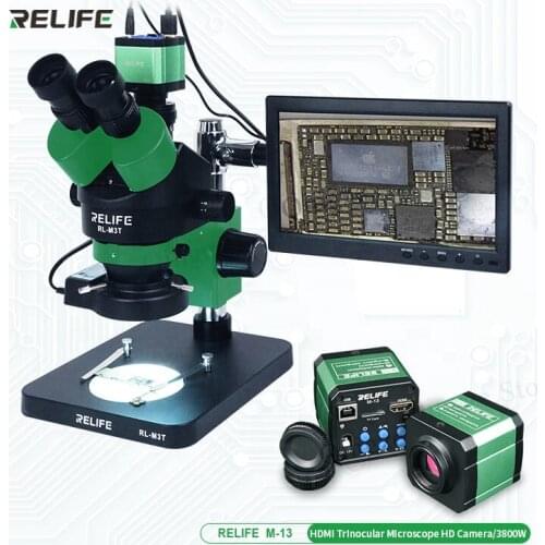 RELIFE RL-M3T Trinocular Microscope 0.7-4.5X Continuous Zoom Microscope For Mobile Phone PCB Electronic Device Repair