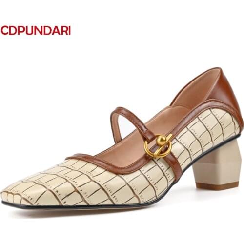 Fashion Mary Janes Genuine Leather High Heels Pumps Ladies Spring Summer Party Shoes Bride Chaussure Femme Talon Chaussure Femme