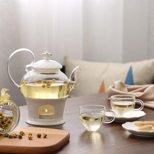Fashion High Quality Ceramic Teapot Candle Base with Glass Cups Ceramic Tray Heat Resistant Teapot Set