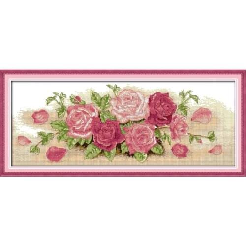 Pink rose (2) cross stitch kit flower 14ct printed fabric canvas stitching embroidery DIY handmade needlework
