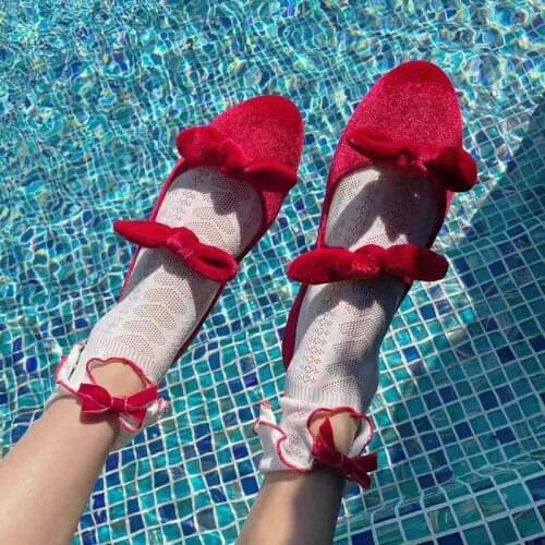 Lolita Lace Women Socks Sweet Heart Short Socks Girls Bowknot Thin Mesh Socks Woman Ankle Dress Calcetines